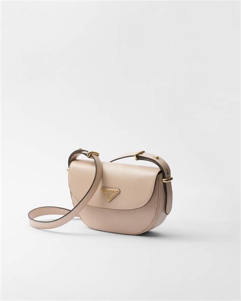 Travertine Prada Arqué Leather Shoulder Bag With Flap 